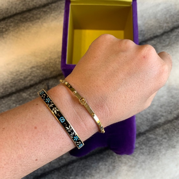 Gucci 18K Icon Blooms Cuff Bracelet Black Blue